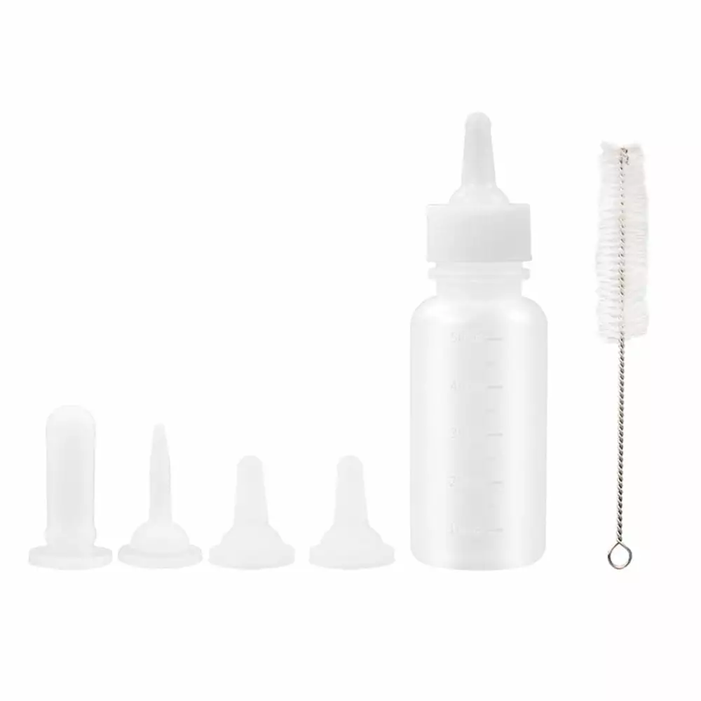 6-Piece Set Nursing Bottle Milk Feeder with Cleaning Brush and Replacement Nipples Set for Kittens & Small Animals