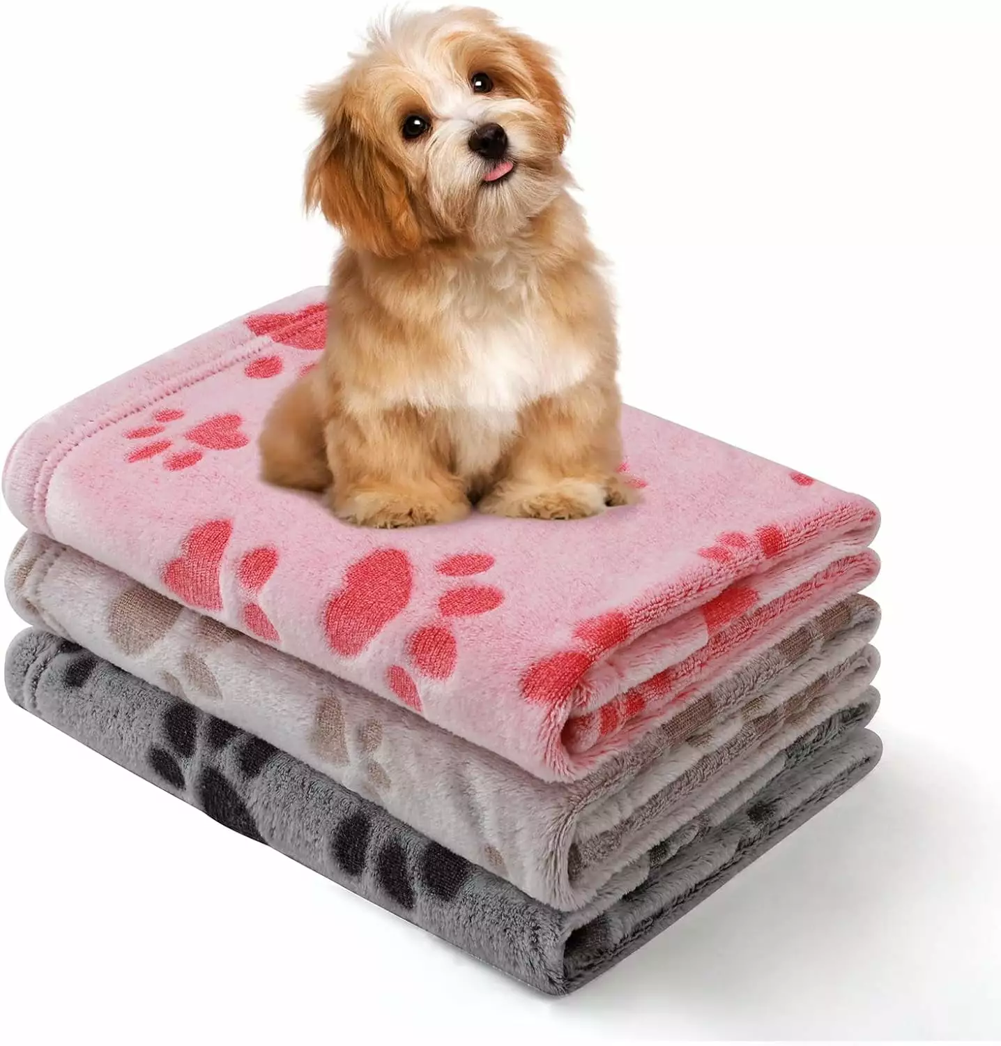 1 Pack 3 Dog Blankets for Small Dogs. Soft Fleece Dog Blanket Fluffy Pet Blanket Warm Sleep Mat Grey Cute Paw Print Puppy Cat Blanket. Flannel Throw for Washable Dog Bed. Blanket for Dogs