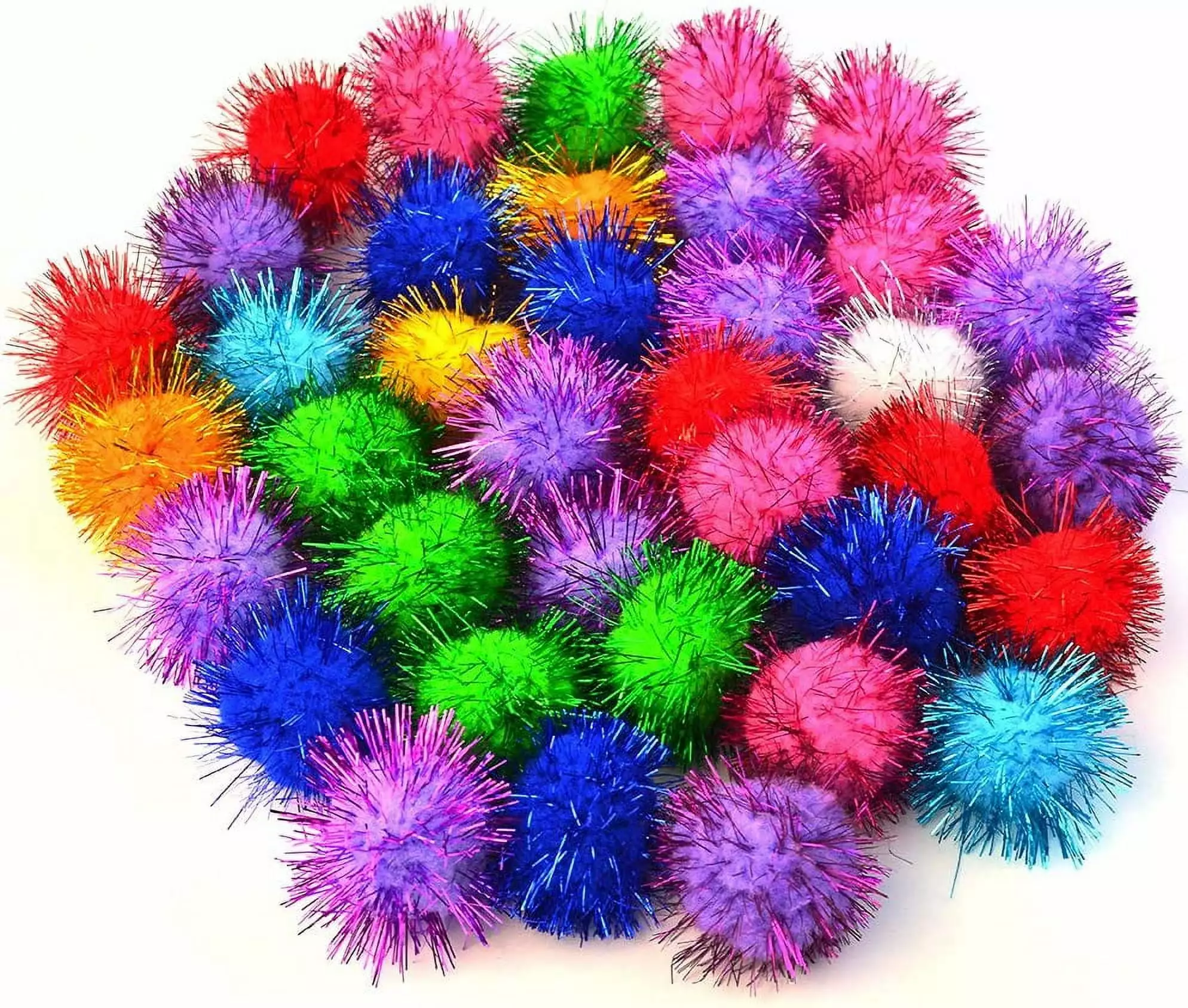 100 Pack 1 Inches Cat Sparkle Balls.Glitter Pom Poms Fuzzy Cat Balls Tinsel Balls for Cats Kitten Indoor Assorted Color Random