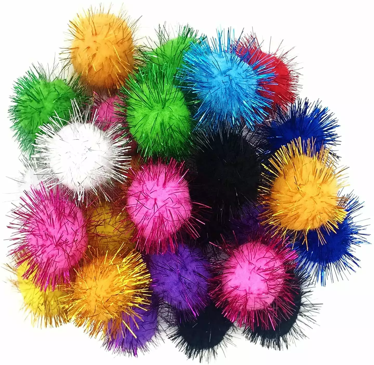 100 Pack 1 Inches Cat Sparkle Balls for Cats Large Size. Glitter Pom Poms Fuzzy Cat Balls Tinsel Balls for Cats Kitten Indoor