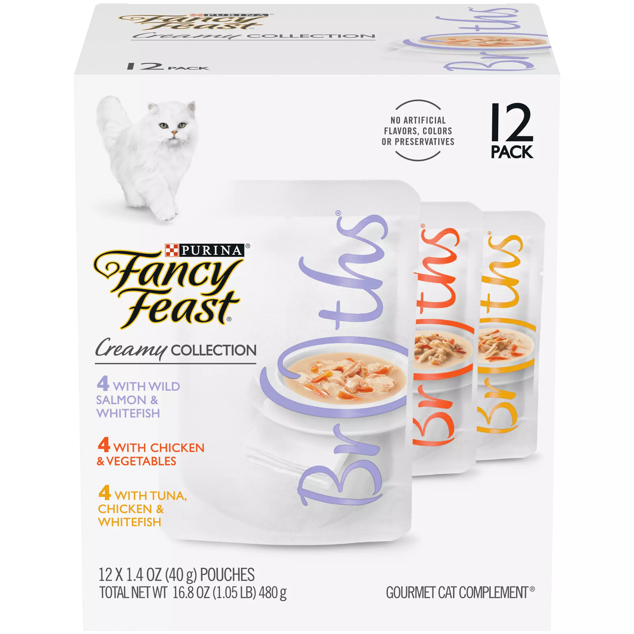 (12 Pack) Fancy Feast Grain Free Wet Cat Food Variety Pack. Broths Creamy Collection. 1.4 oz. Pouches