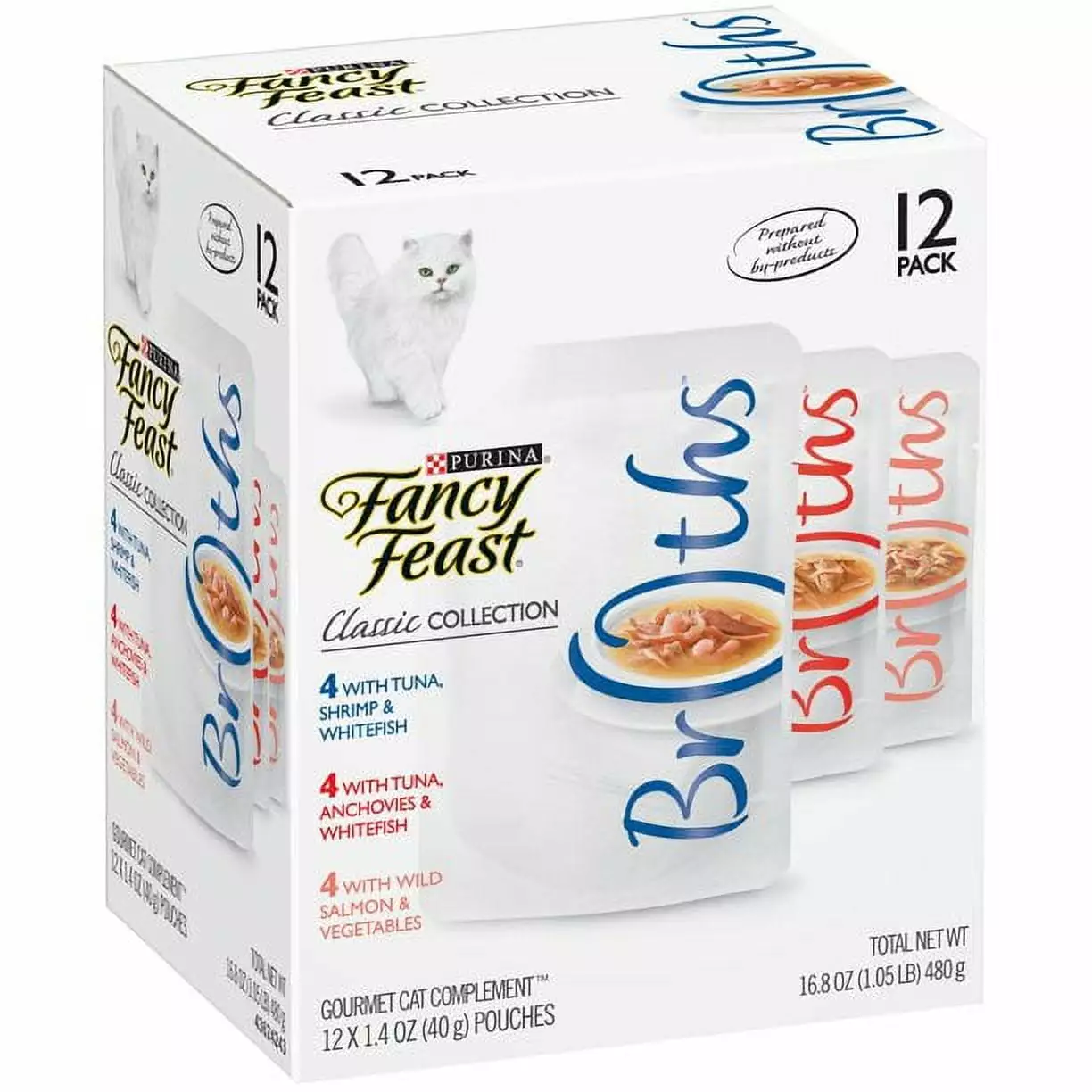 (12 Pack) Fancy Feast Wet Cat Food Complement Variety Pack. Broths Classic Collection. 1.4 oz. Pouches