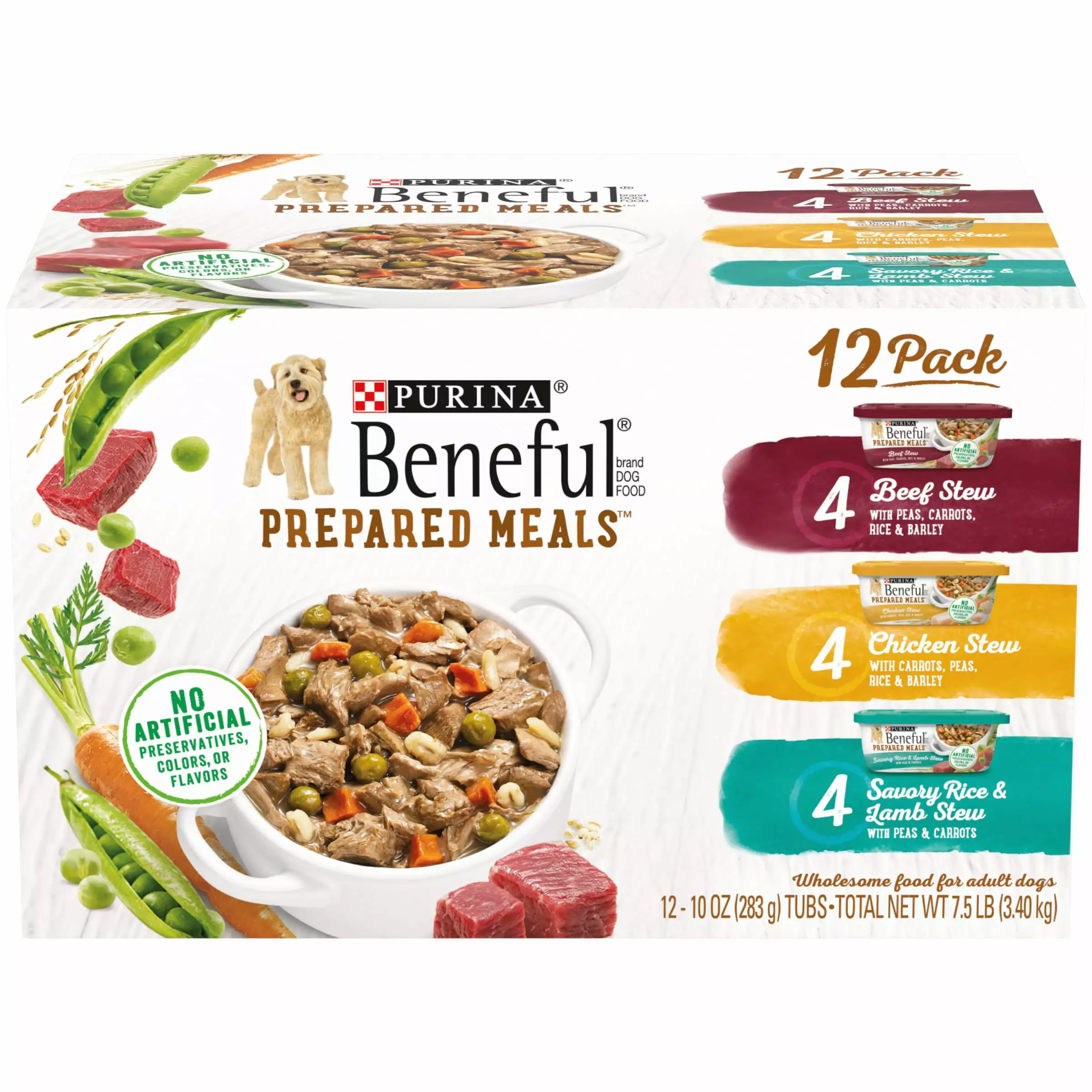 (12 Pack) Purina Beneful High Protein. Wet Dog Food With Gravy Variety Pack. Prepared Meals Stew. 10 oz. Tubs