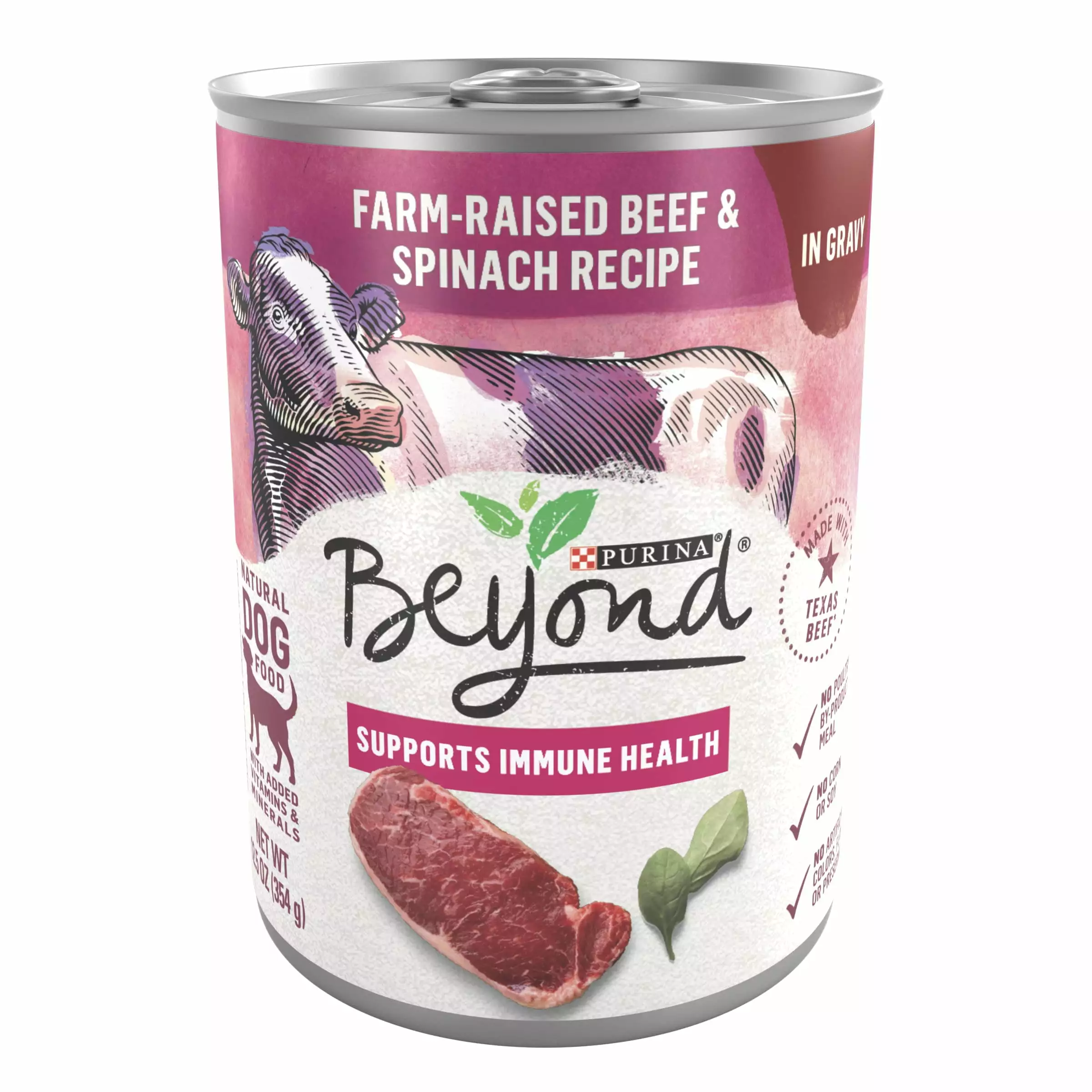 (12 Pack) Purina Beyond Wet High Protein Natural Dog Food with Gravy. Texas Beef and Spinach Recipe. 12.5 oz. Cans