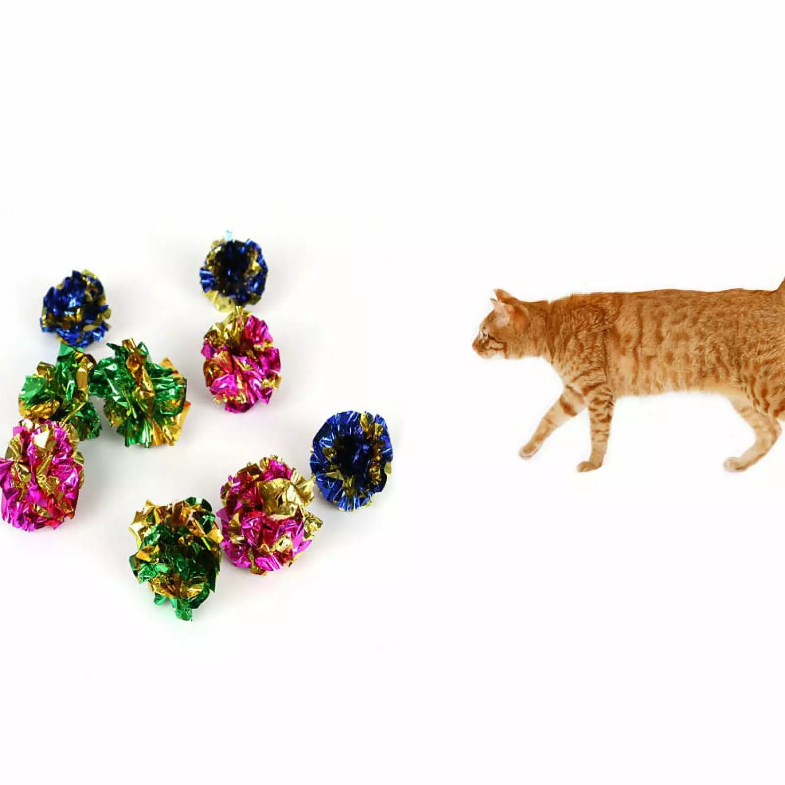 12Pcs/Set Colorful Crinkle Foil Balls Cat Kitten Sound Paper Toy Cat Toy Mylar Balls