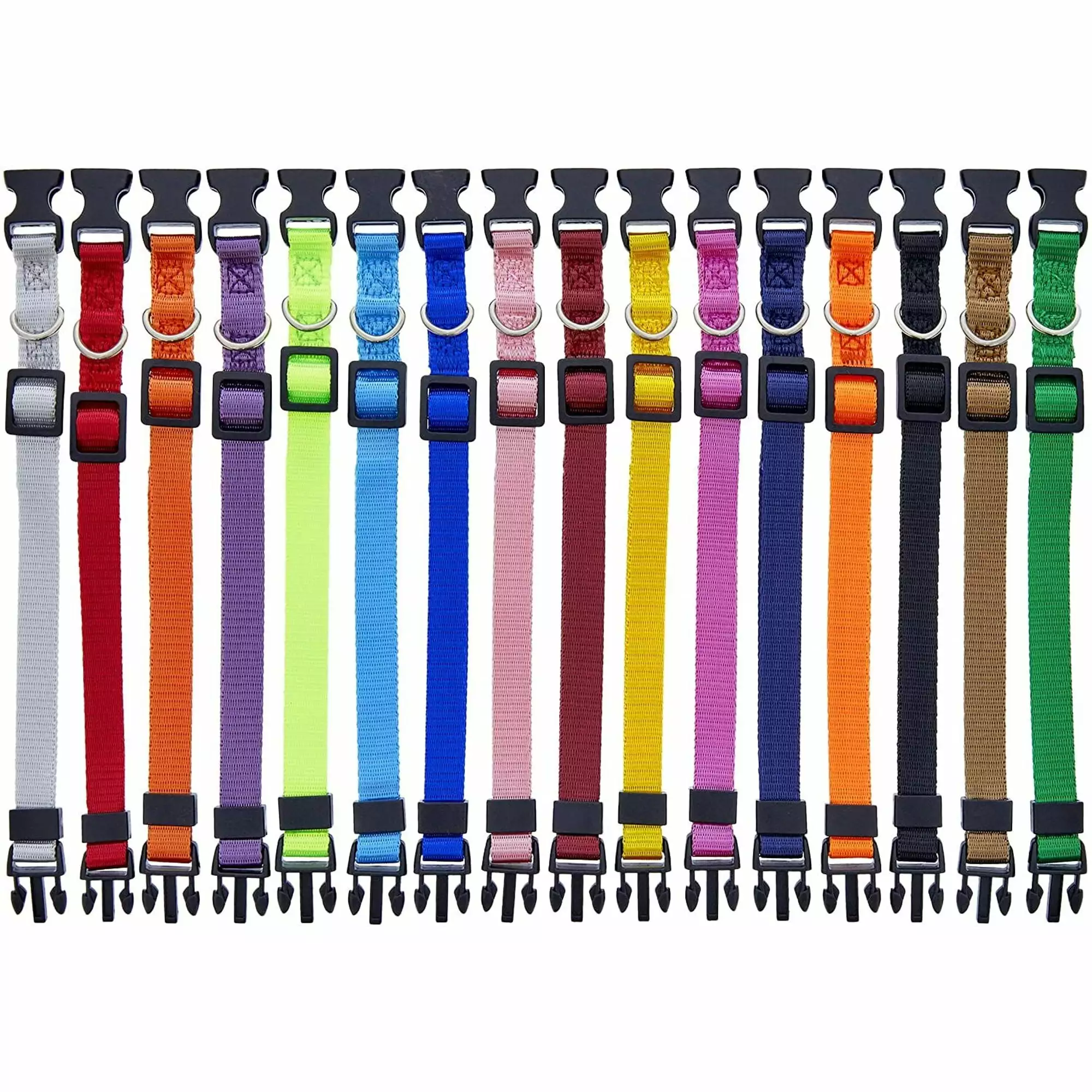 16 Pack Puppy Collars for Litter - Adjustable Breakaway Dog Snap ID Collars for Small Pets. Soft Nylon Whelping Collars. 16 Rainbow Colors (6.5-10in)