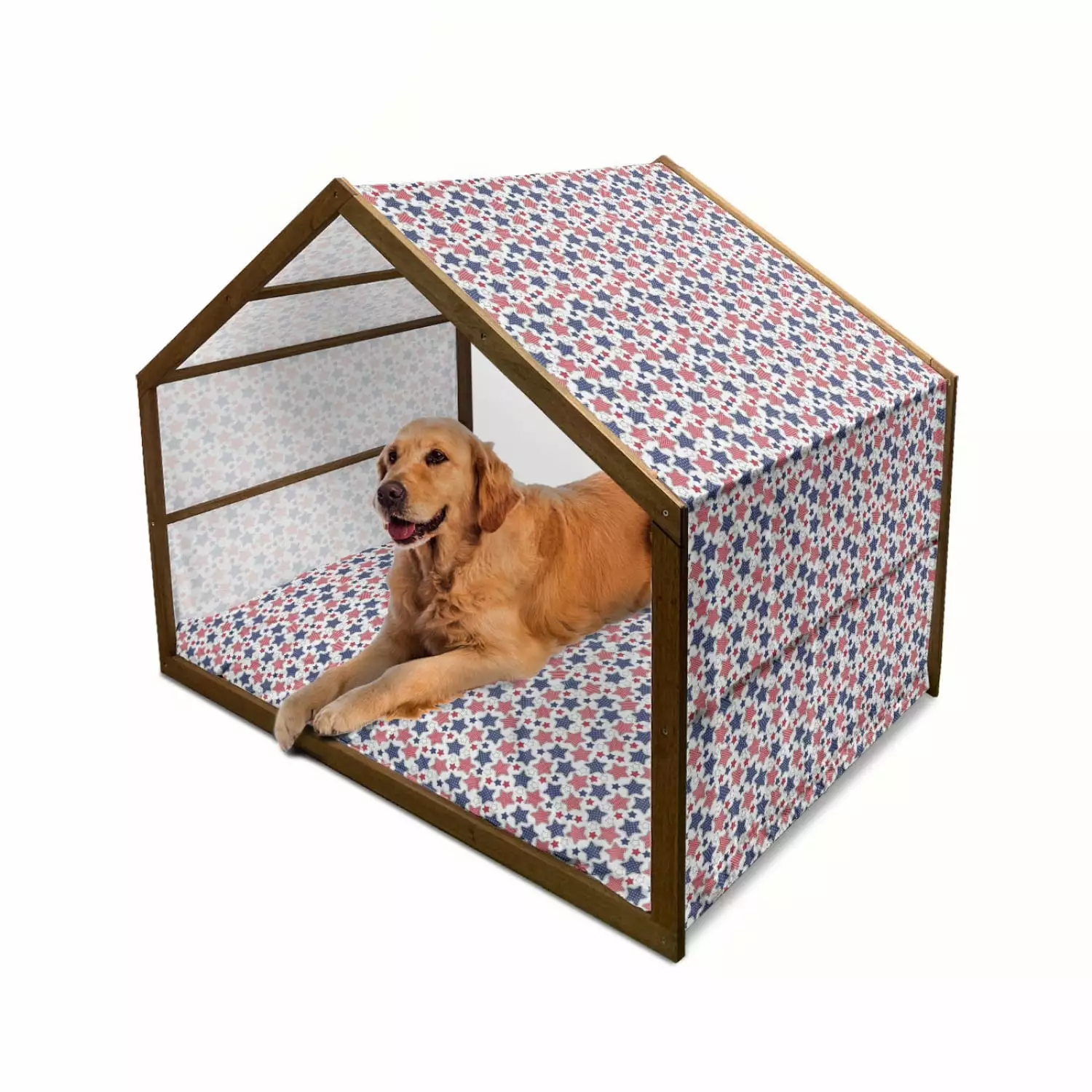 4th of July Pet House. Grunge Celebration of Independence Day of United States of America. Outdoor & Indoor Portable Dog Kennel with Pillow and Cover. 5 Sizes. Ruby Violet Blue White. by Ambesonne