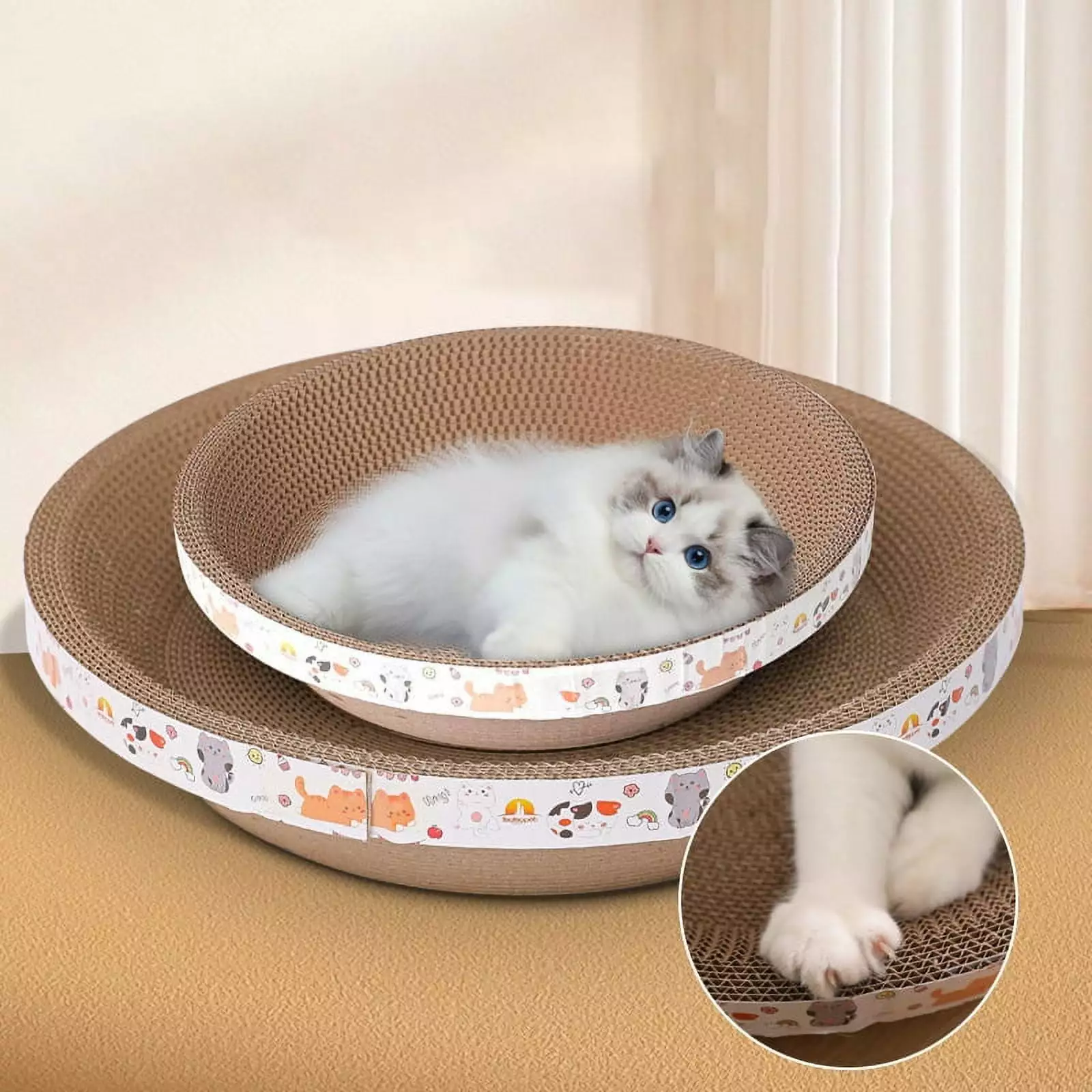 1pc Cat Scratcher Cardboard 11.8*3.1 inch. Oval Corrugated Scratch Pad. Cat Scratching Lounge Bed. Oval Cat Scratch Pad Bowl Nest. Training Toy for Furniture Protection (S)