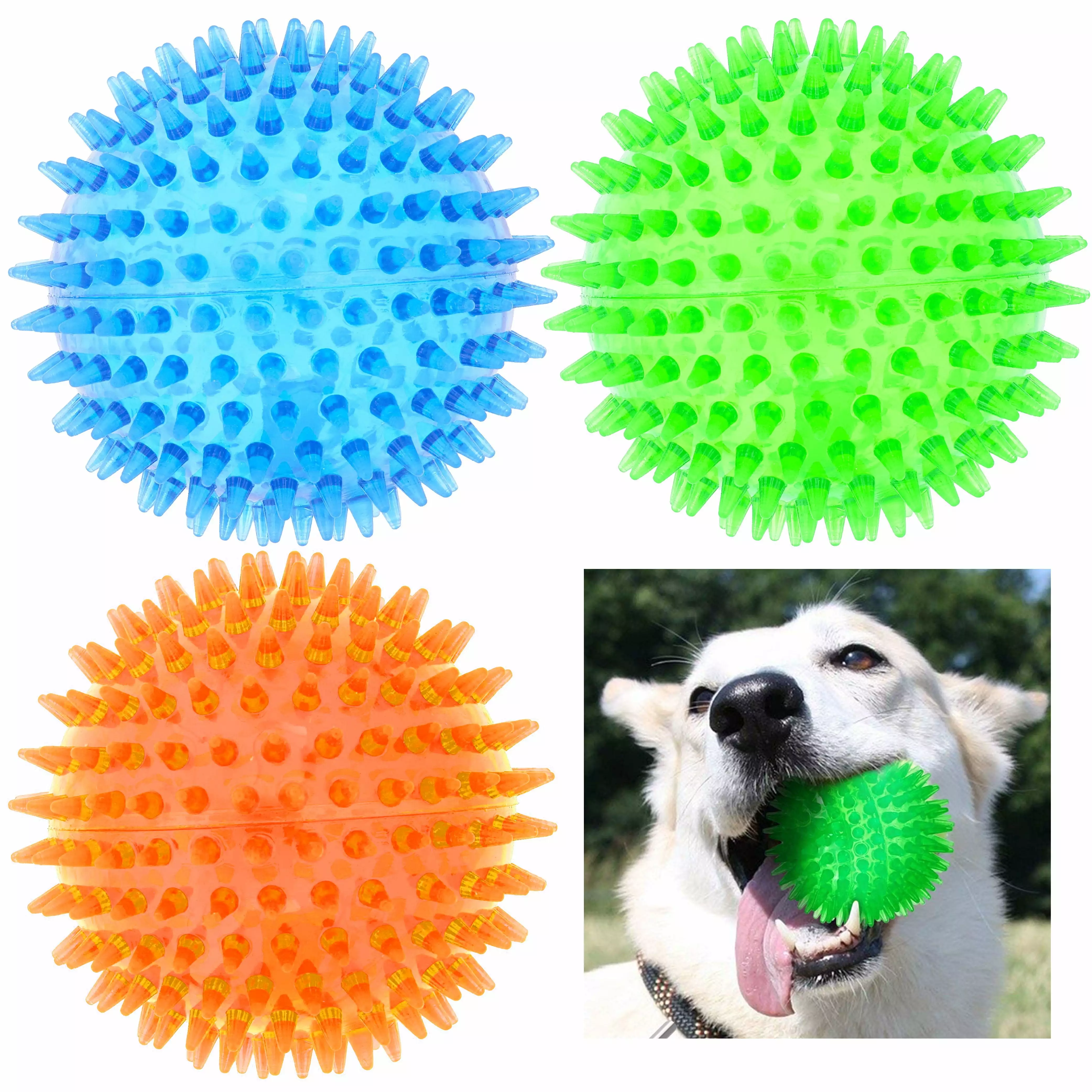 2 Pc Bright Spike Balls Fetching Pets Dogs Play Chew Toys Spiky Rubber Fetch Fun