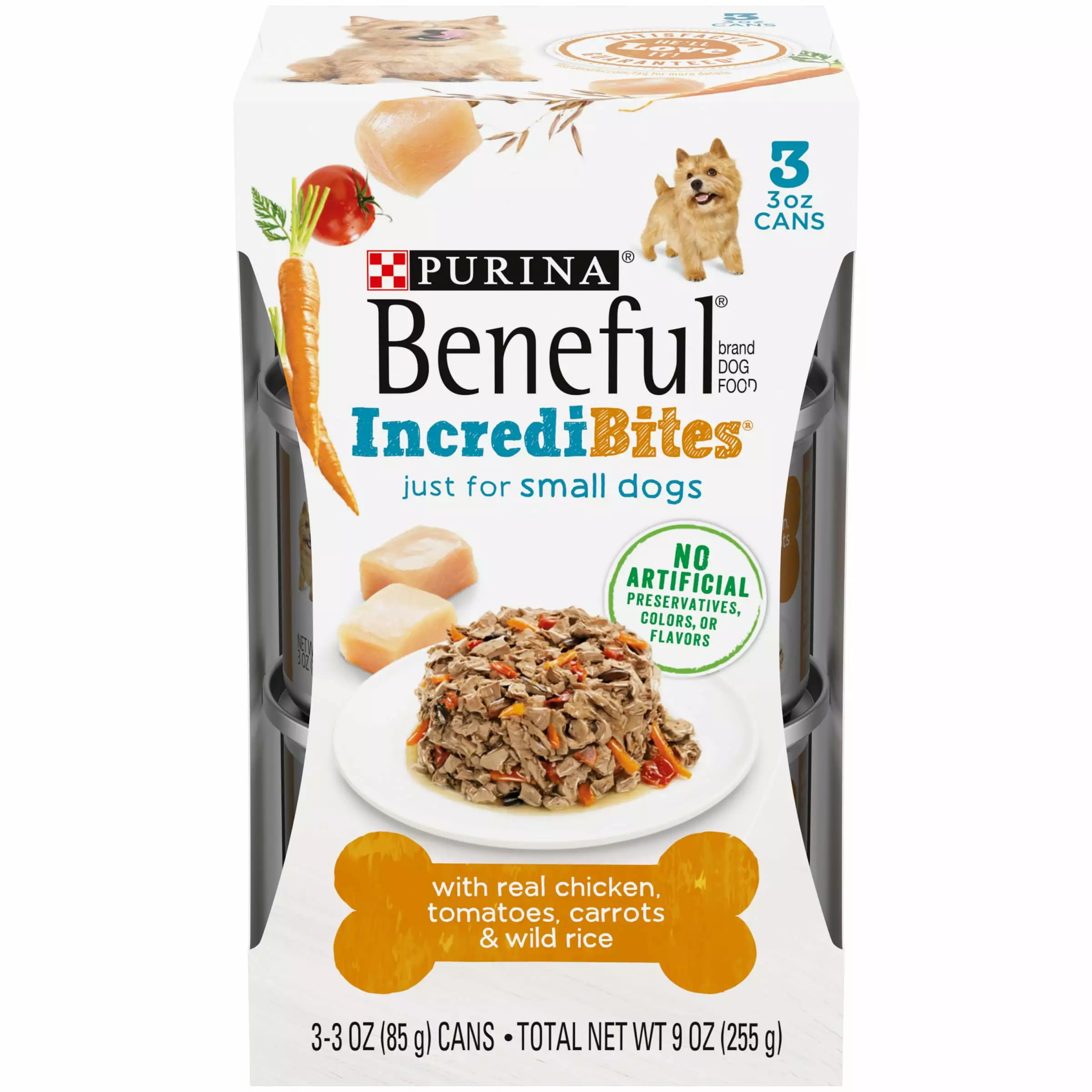 (24 Pack) Purina Beneful Small Breed Wet Dog Food With Gravy. IncrediBites with Real Chicken. 3 oz. Cans