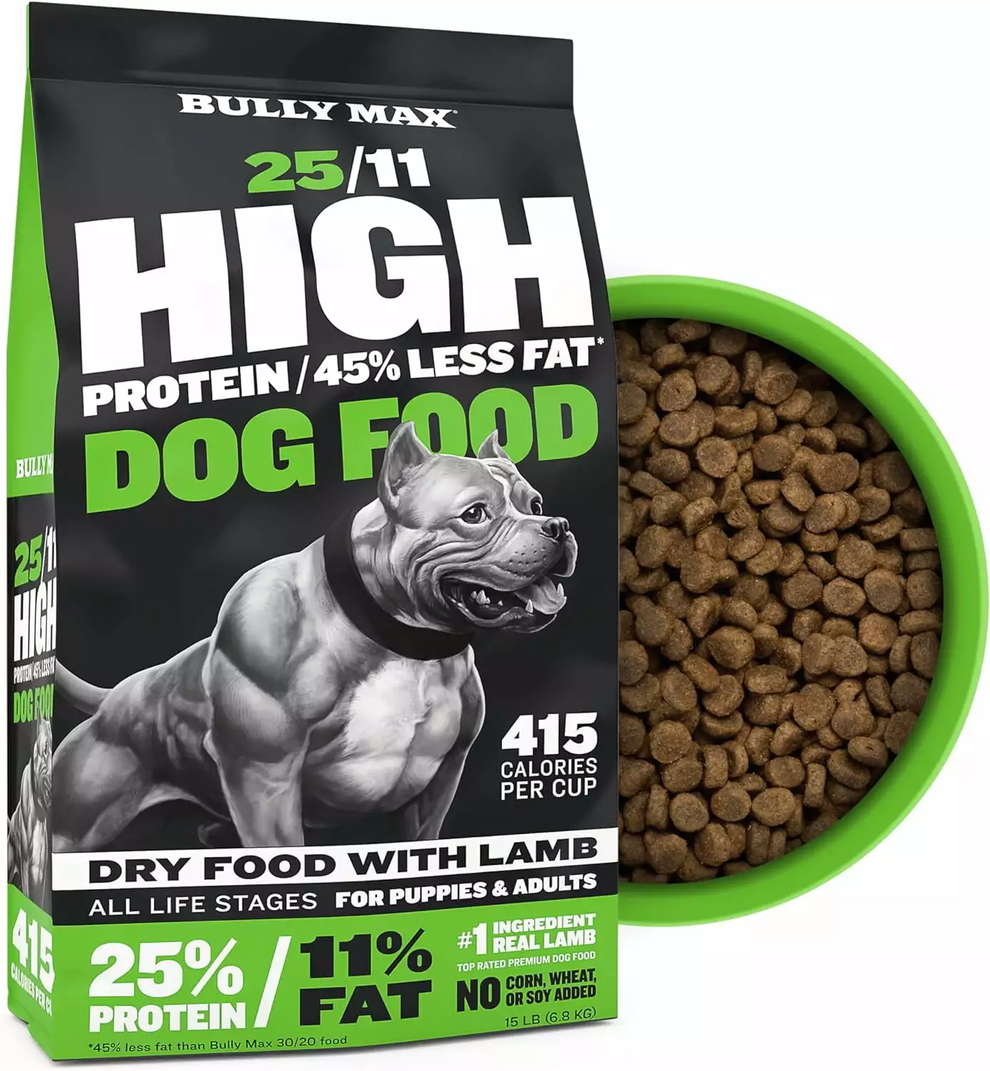 25/11 High Protein & Low Fat Dry Lamb Dog Food for Puppies and Adult Dogs - Chicken-Free Lamb Flavor - Natural Puppy Food for All Ages. Small and Large Breeds - Large Kibble Size. 15 lb. Bag