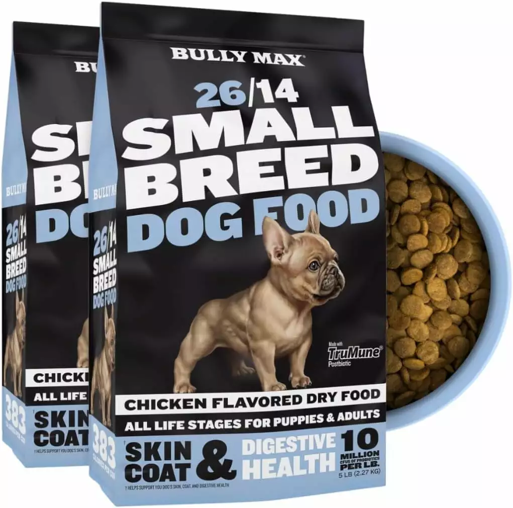 26/14 Small Breed Dry Dog Food for Skin. Coat & Sensitive Stomach - Chicken & Rice Kibble Bites for Puppies. Adult & Senior Dogs - Natural French Bulldog Puppy Food - 10 lbs (2 bags of 5lbs)