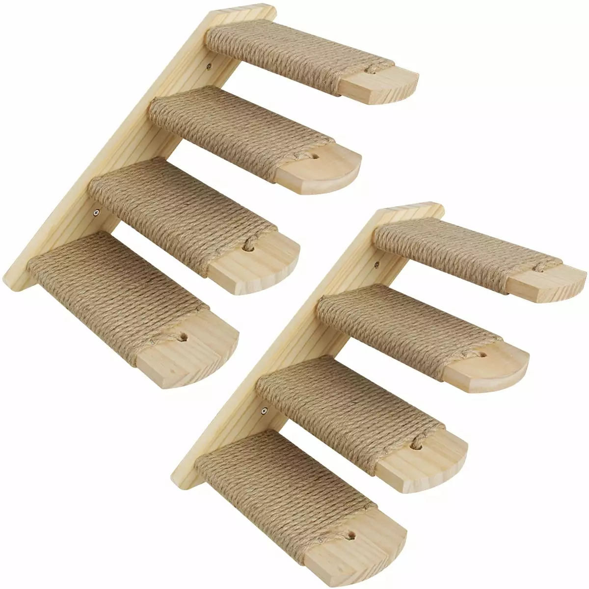 2PCS Cat Climbing Shelf Wall Mounted. Wooden Cat Stairway with Four Steps. Cat Stairs Ladder Shelf with Jute Scratching for Cat Climbing and Playing