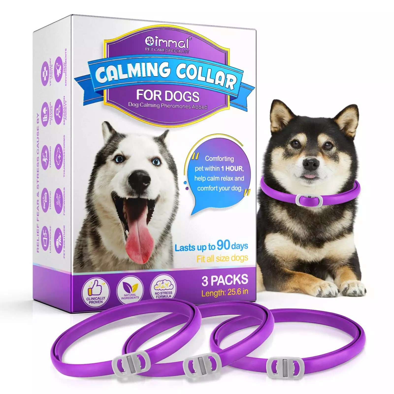 3 Pack Calming Collar for Dogs by Oimmal. All New Pheromone Anti-Loose Dog Calm Collar. Separation Anxiety Relief for Dogs. Reduce Dog's Anxiety and Stress. Fit All Size Dogs. 25.6 in