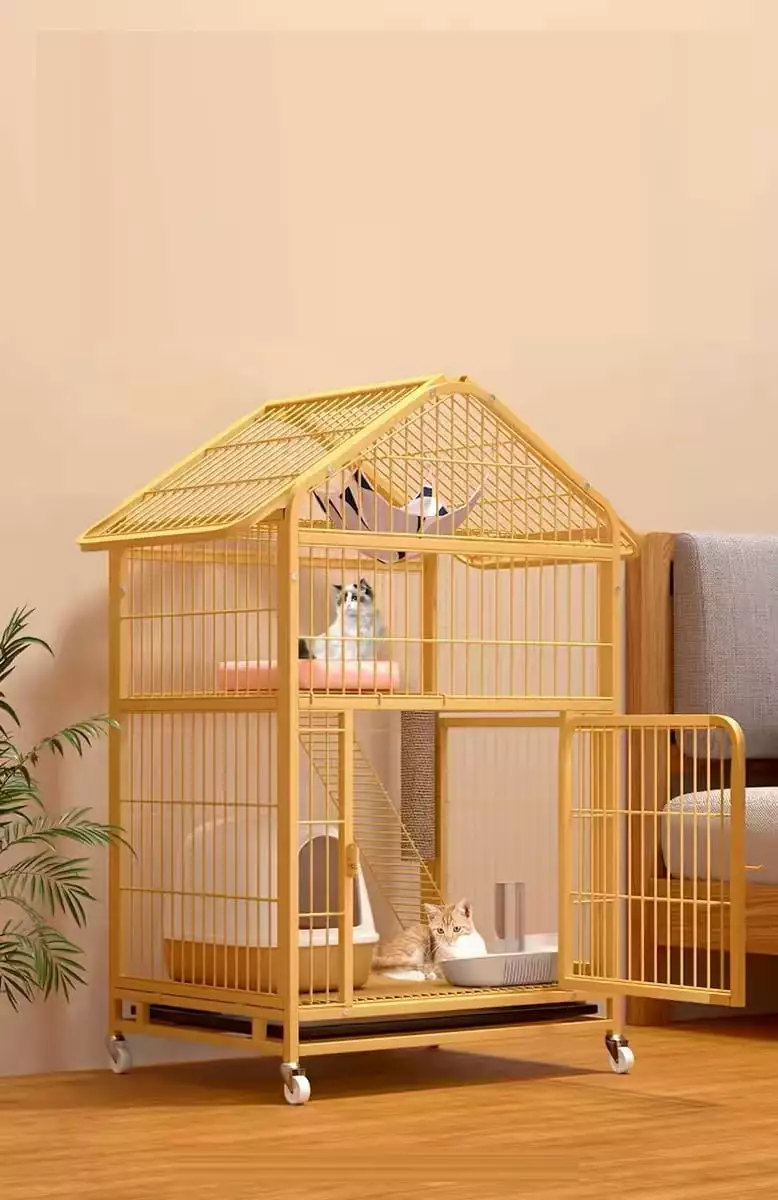 3-Tier Premium Metal Cat Cage. Gold. with Hammock.