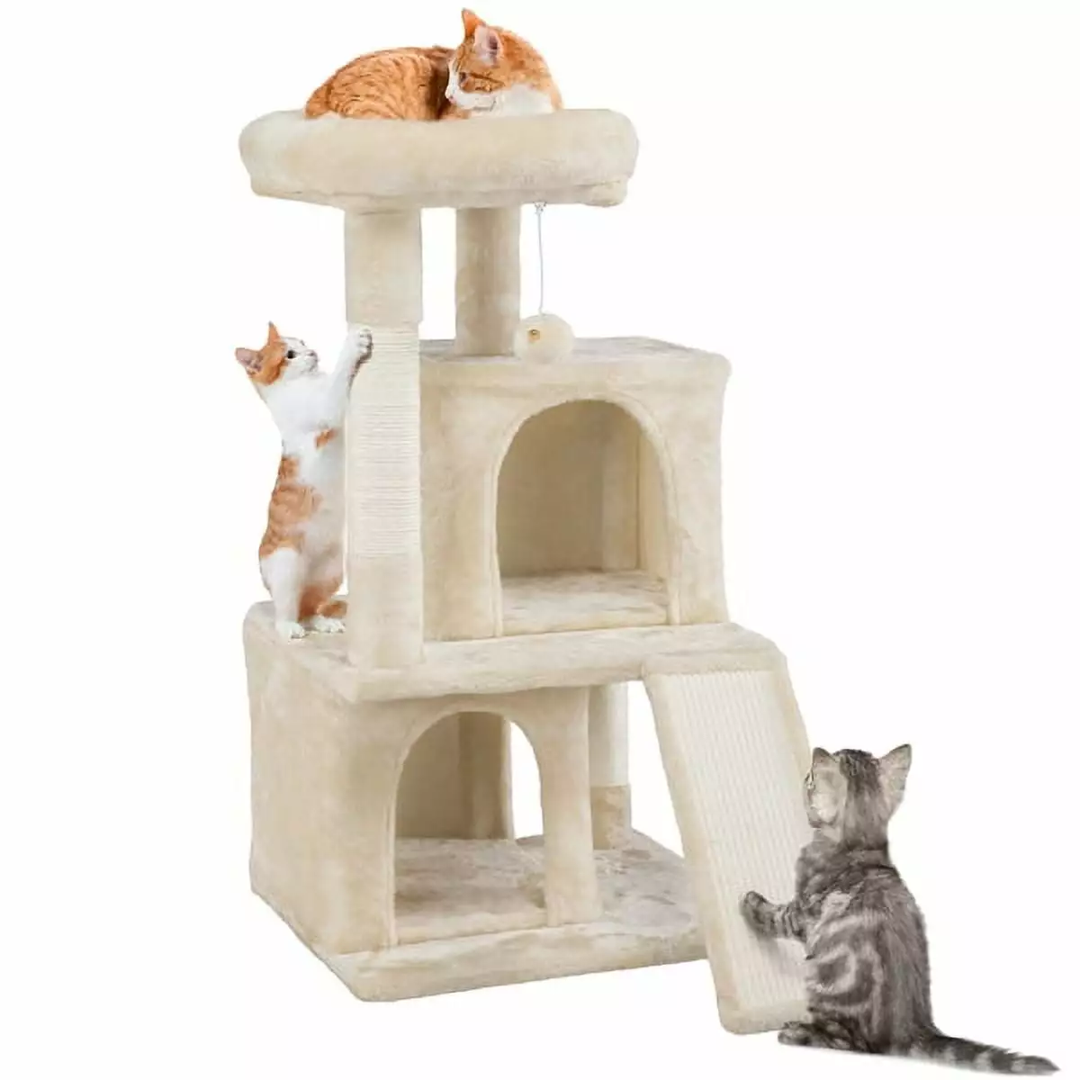 3 Tiers Multilevel Cat Tower Cat Tree with Condos Beige