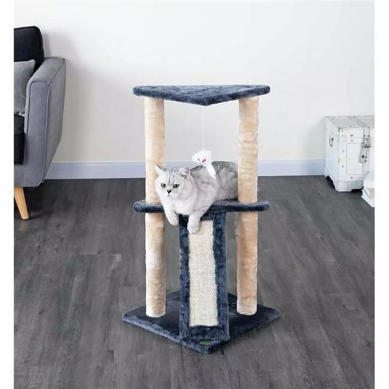 35 in. Kitten Cat Tree House with Scratching Board. Gray