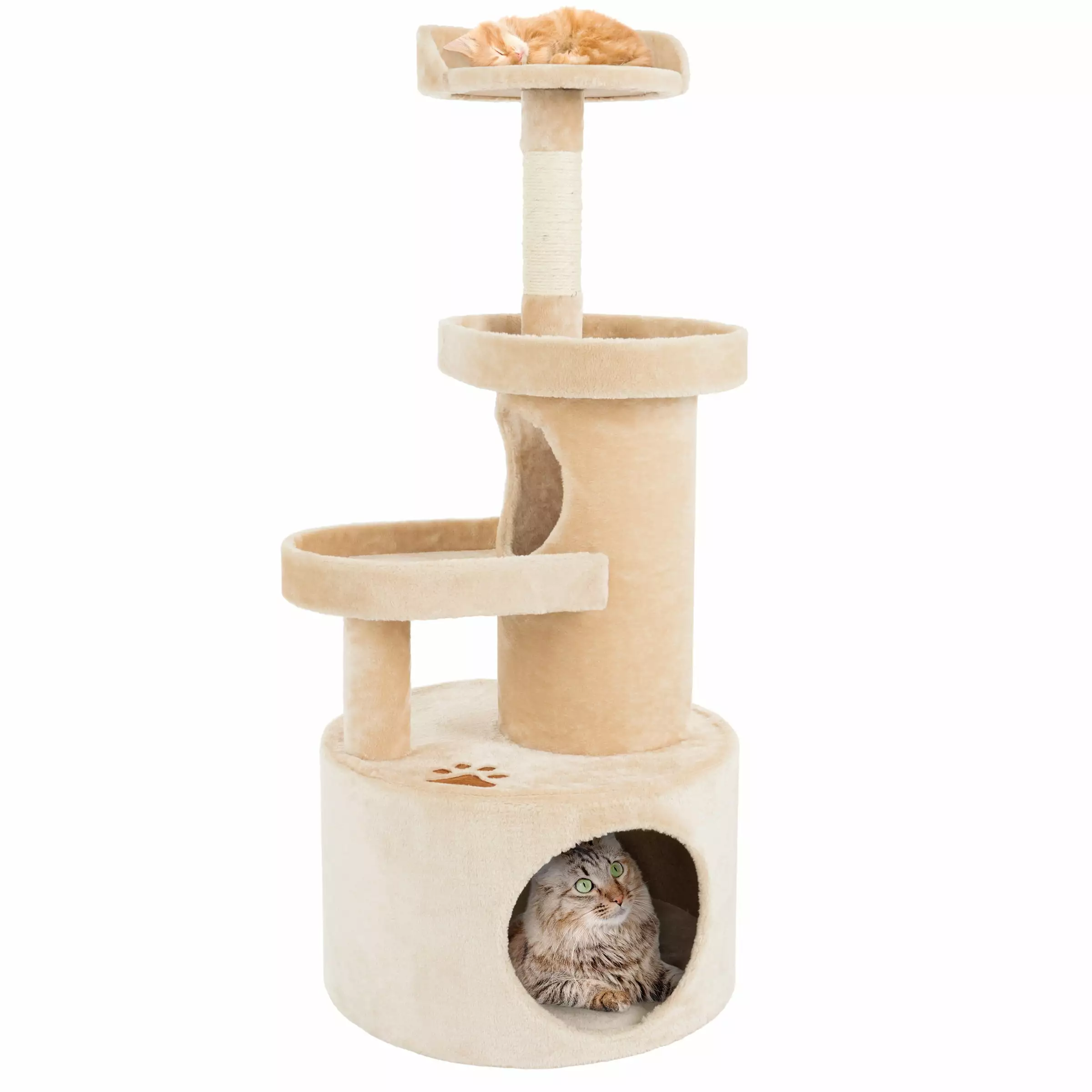 4-Tier Cat Tower - Cat Condo with 3 Napping Perches. Tunnel. and Sisal Rope Scratching Post - Cat Tree for Indoor Cats by PETMAKER (Tan)