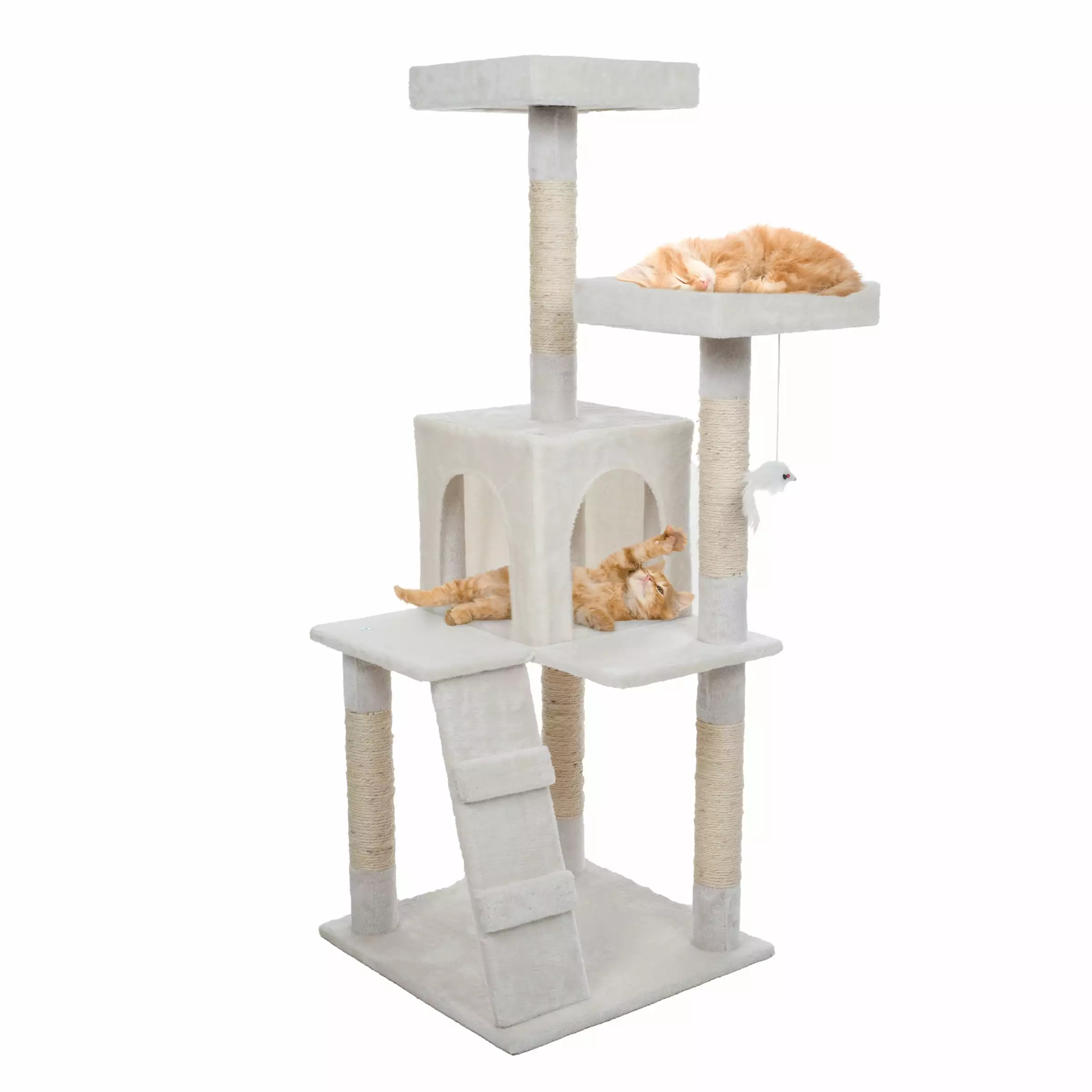 4-Tier Cat Tower with Napping Perches. Cat Condo. Ladder. 5 Sisal Rope Scratching Posts. Hanging Toy ?C Cat Tree for Indoor Cats by Petmaker (White)