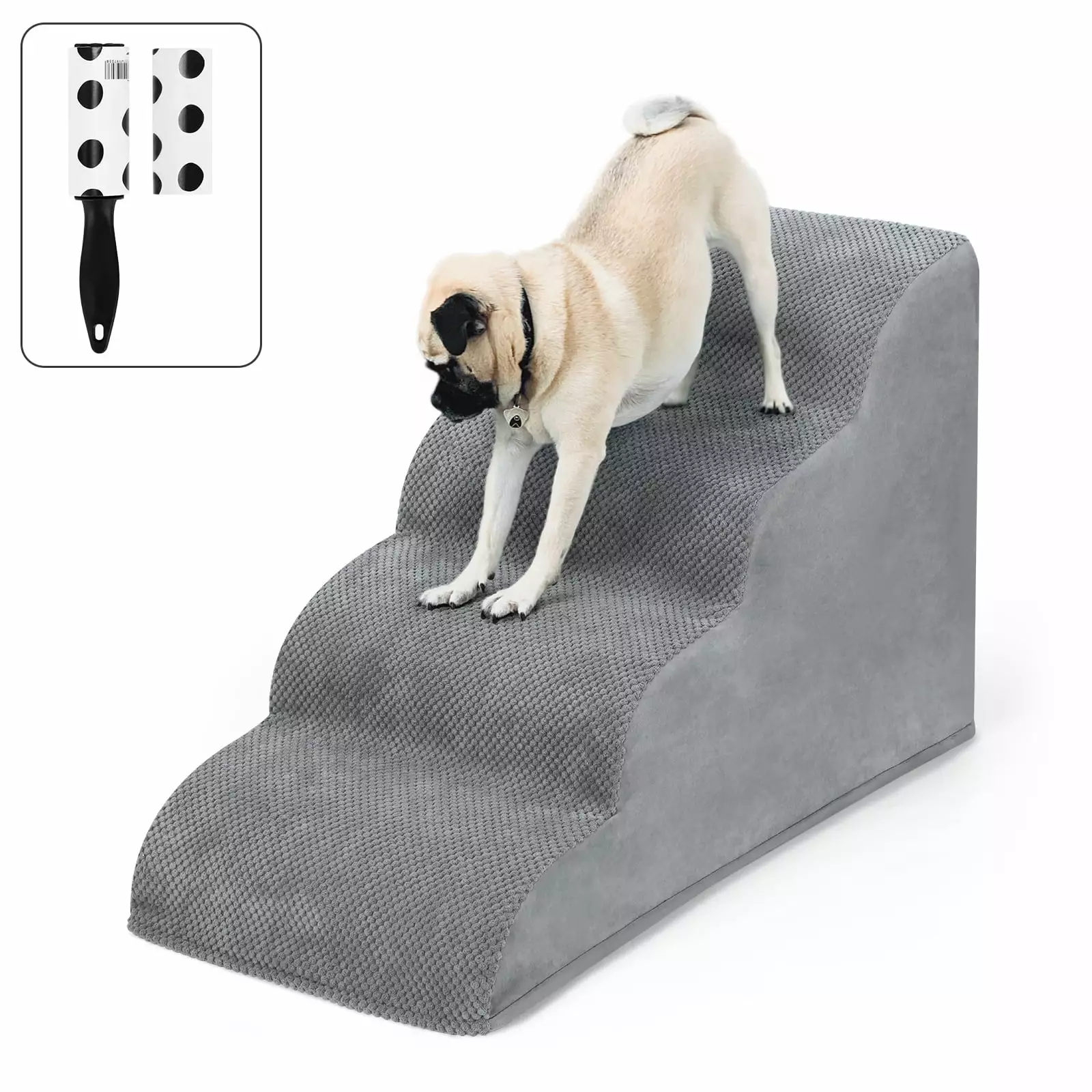 4 Tiers Extra Wide Deep Dog Steps. Pet Stairs-High Density Foam Dog Ladder Ramp.Non-Slip Dog Stairs for Small Short Leg Dogs.Older/Injured Pets