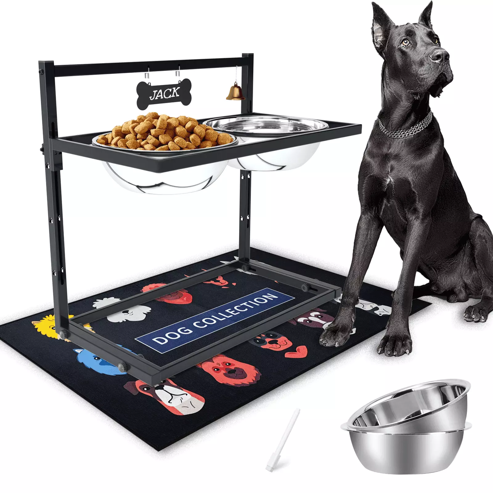 ??-?????????? Elevated Dog Bowls for Extra Large Dogs with Mat.Raised Dog Bowl Stand for Large Breed Adjusable Height Dog Feeder with Two 3L(????????????) Stainless Steel Dog Food Bowls