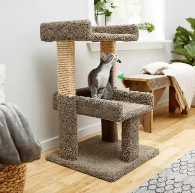 32-in Real Carpet Wooden Cat Tree with Toy