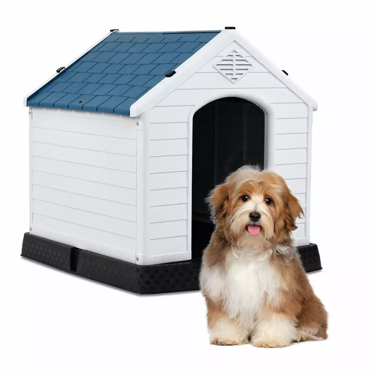 Gymax Plastic Dog House Pet Puppy Shelter Waterproof Indoor/Outdoor Ventilate Blue