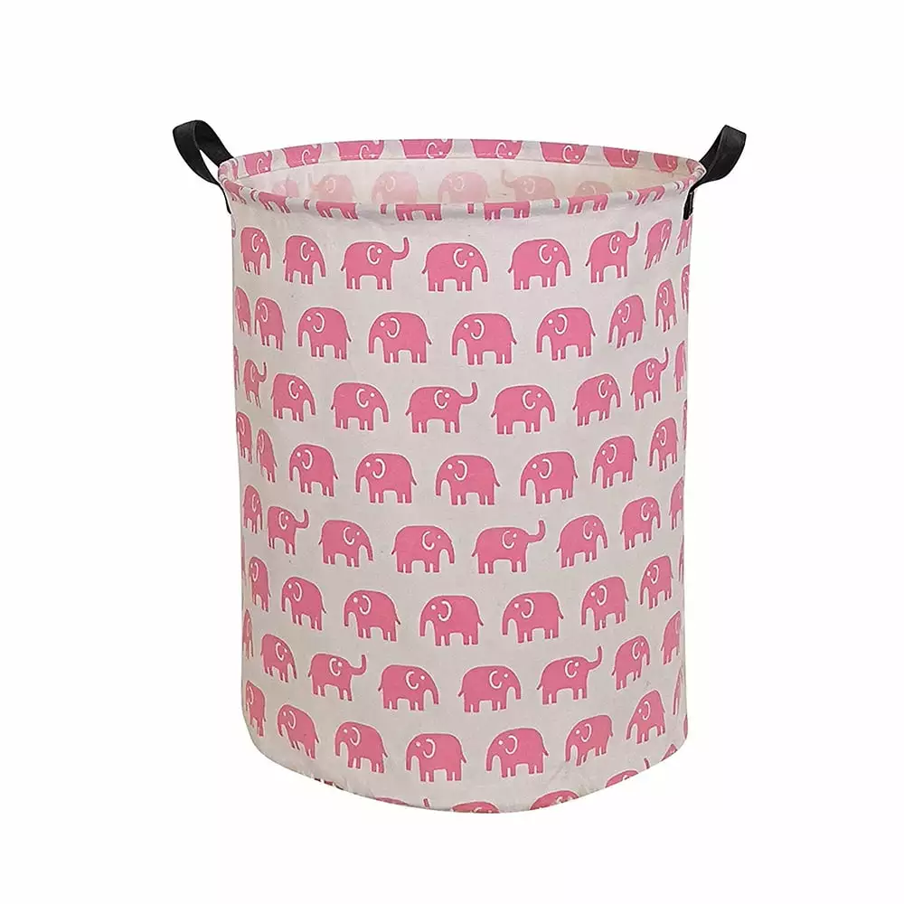 Hiyagon Collapsible Laundry Hampers with Strong Handles. Pink Elephant