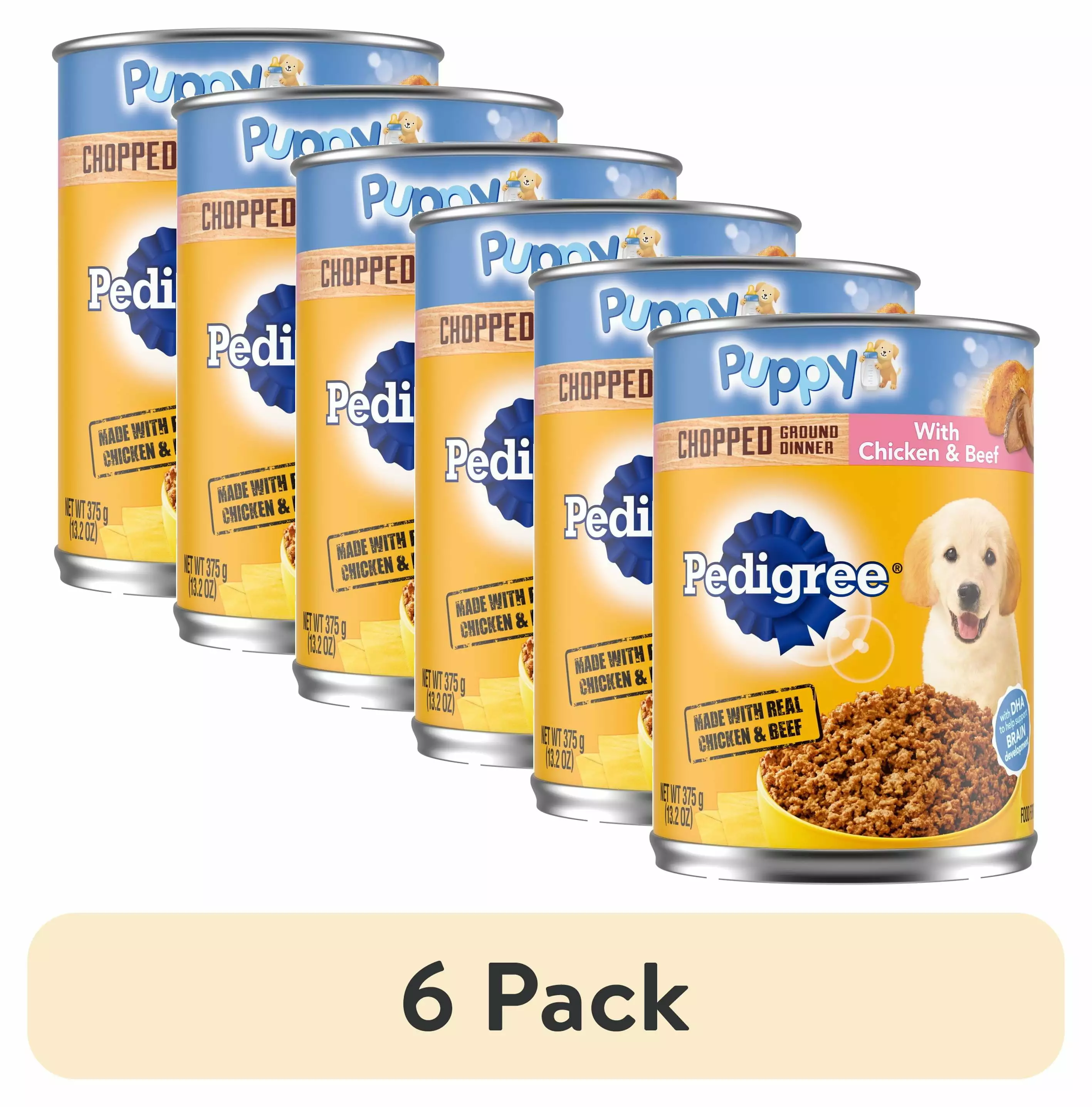 (6 pack) Pedigree Puppy Chopped Ground Dinner With Chicken & Beef Adult Canned Wet Dog Food. 13.2 oz. Can