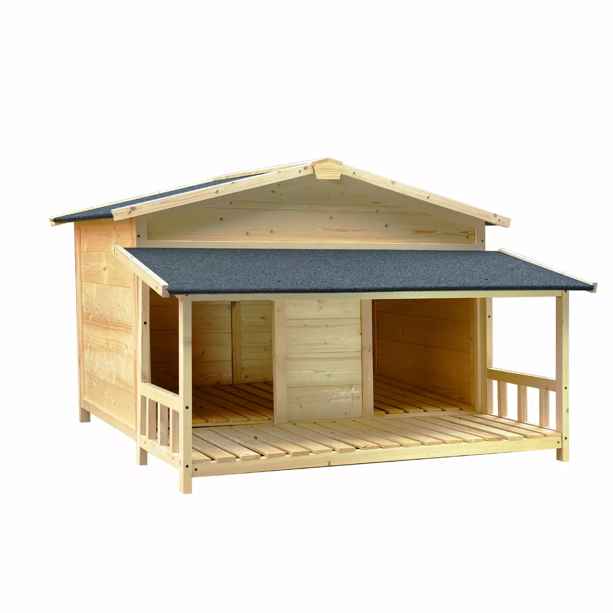 Pefilos 47 Outdoor Wood Dog House for Small Medium Dogs. Indoor Puppy Shelter with Porch. 2 Doors Pet Cat House. Beige