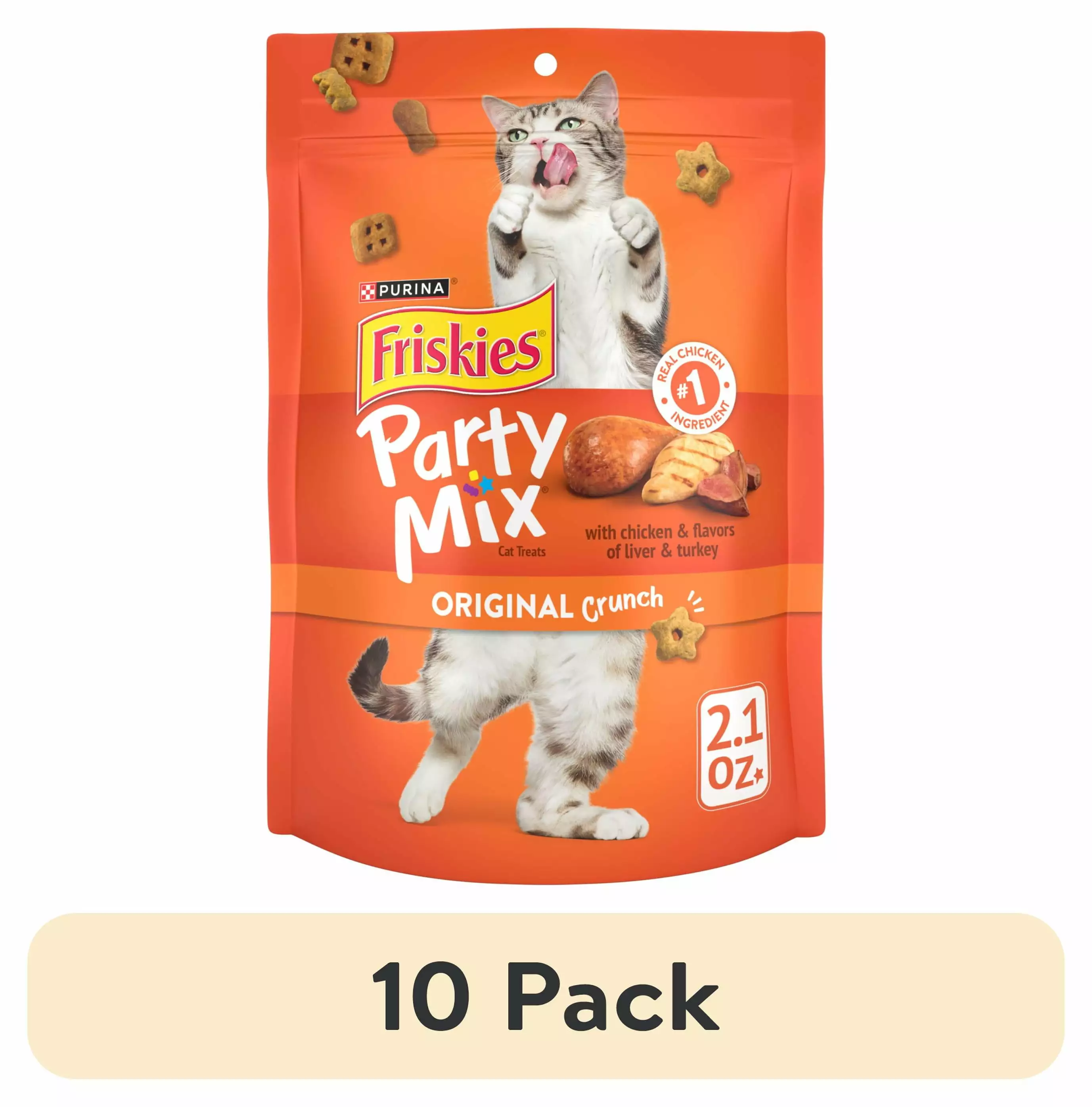 (10 pack) Purina Friskies Party Mix Cat Treats. Original Crunch Snacks. 2.1 oz. Pouch