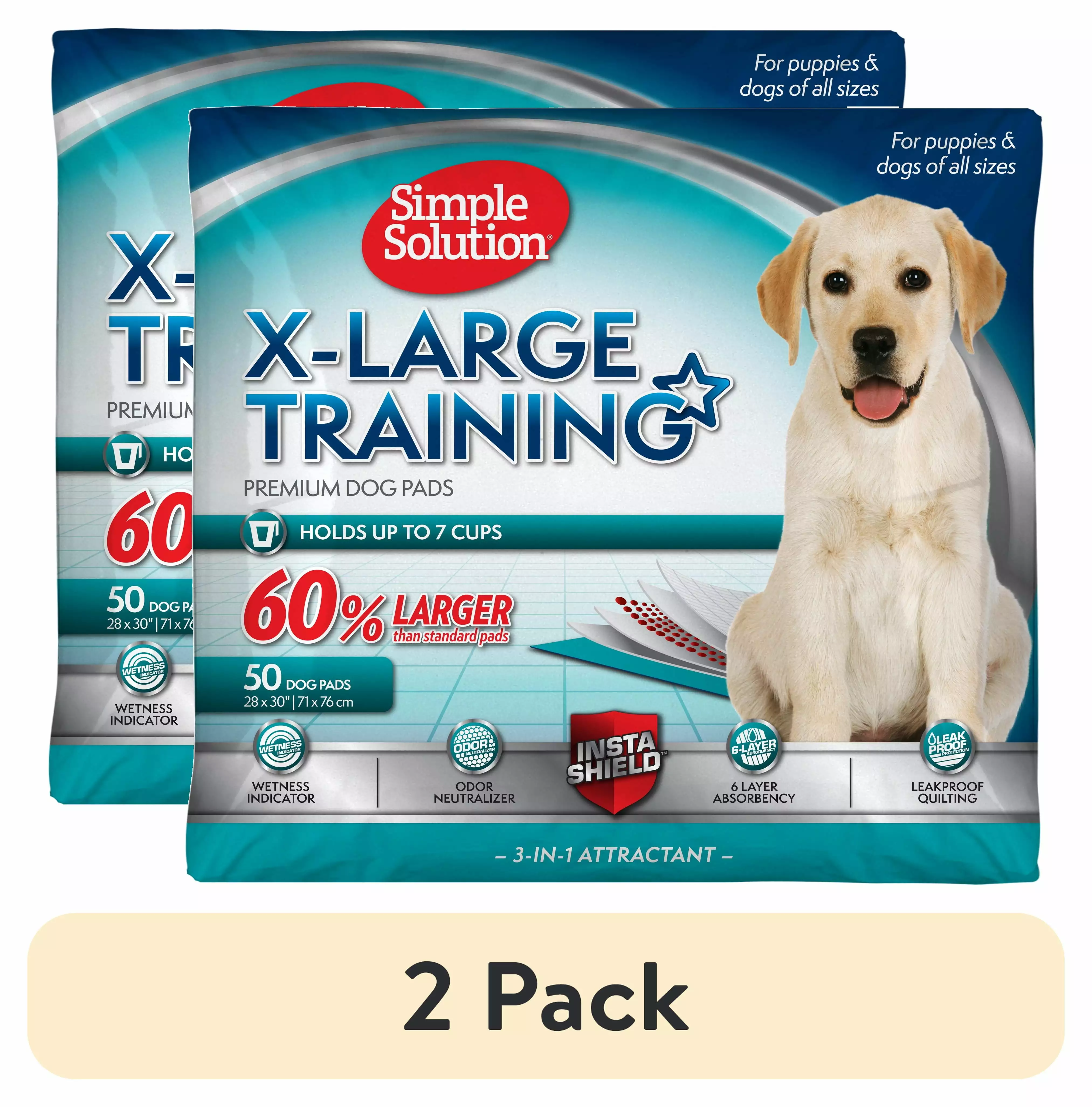 (2 pack) Simple Solution Training Puppy Pads. Extra Large. 28 x 30 Inches. 50 Count