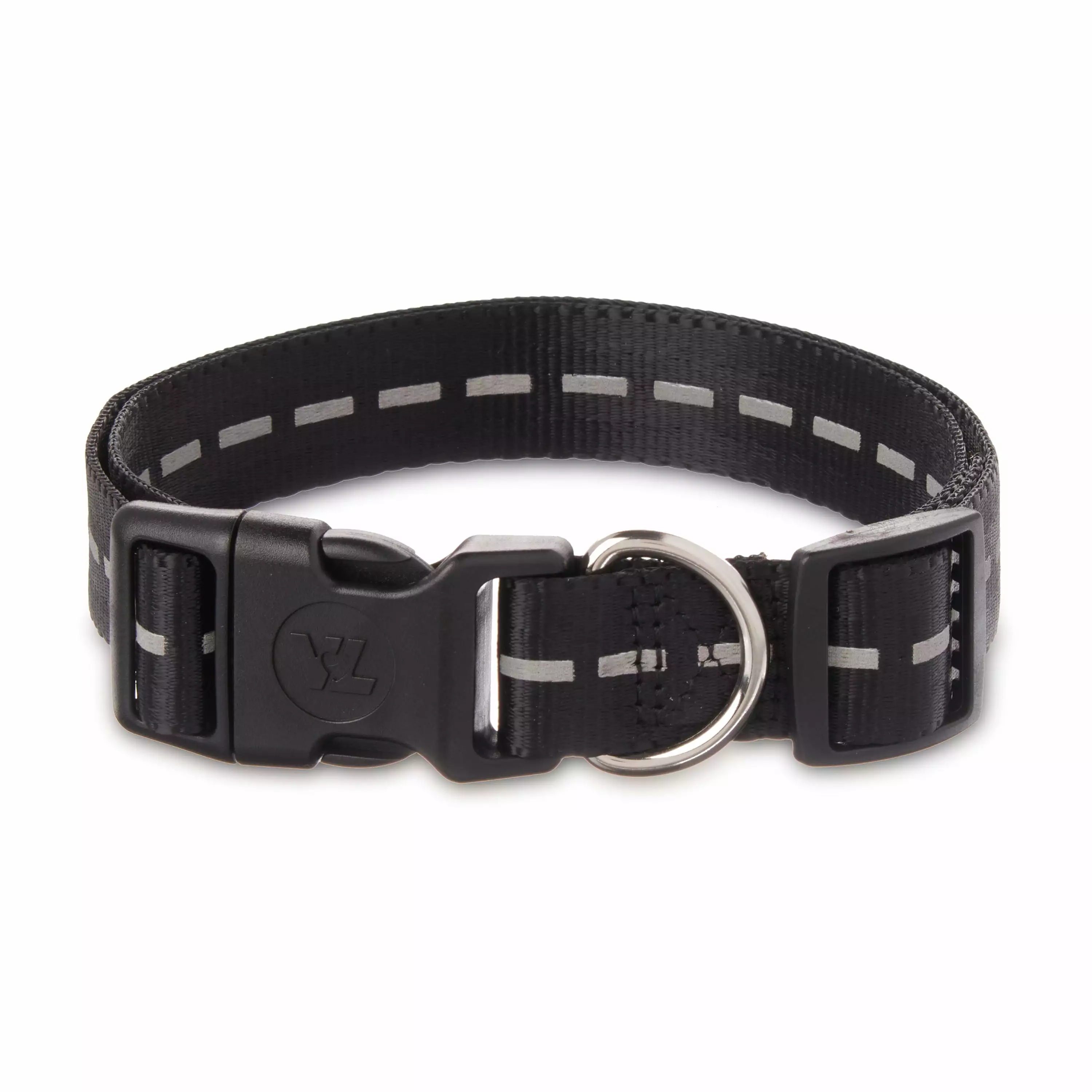 Vibrant Life Reflective Polyester Adjustable Dog Collar. Black. Large