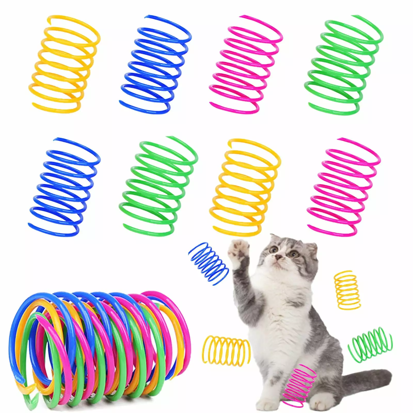 100 Pack Pet Wide Colorful Springs Cat Toys Plastic Coil Spiral Springs for Cat Kitten Pets Random Color